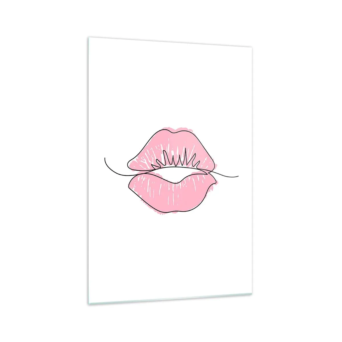 Glasbild - Bild auf glas - Minimalistische Lippenzeichnung in einem Rosaton - 70x100cm - Bereit zum Küssen? - Moderne Wanddekoration für Wohnzimmer und Schlafzimmer ARTTOR