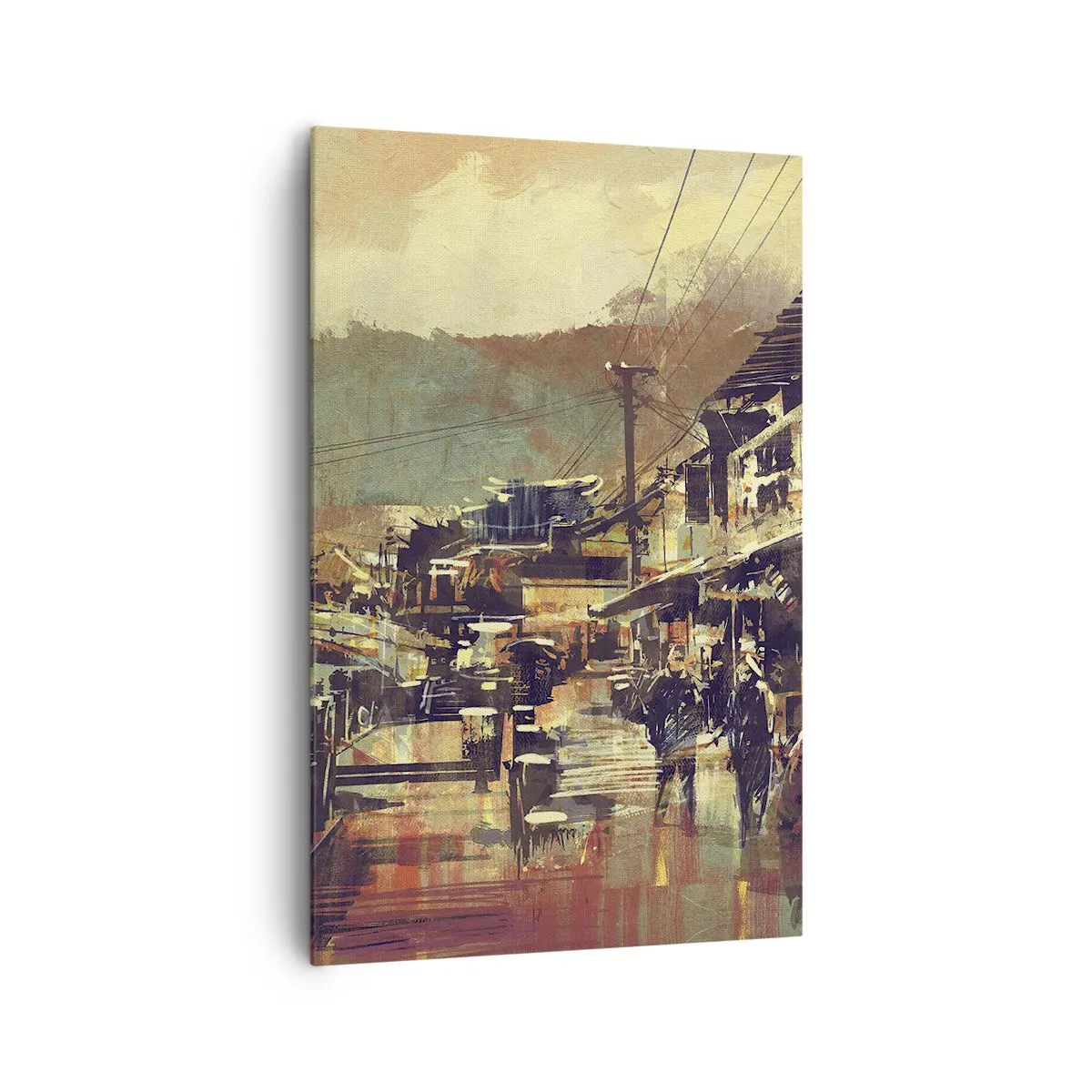 Bild auf Leinwand - Leinwandbild - Eine Stadt mit einer Brücke und kunstvoll gestalteten Straßen - 80x120cm - Das Leben als Reichtum an Grau - Moderne Wanddekoration für Wohnzimmer und Schlafzimmer ARTTOR