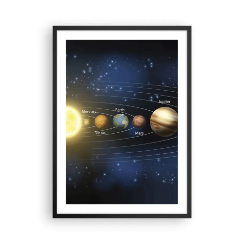 Poster in einem schwarzem Rahmen - Das Sonnensystem mit Planeten vor dem Hintergrund der Sterne - 50x70cm - Einer von zehn - Moderne Wanddekoration für Wohnzimmer und Schlafzimmer ARTTOR