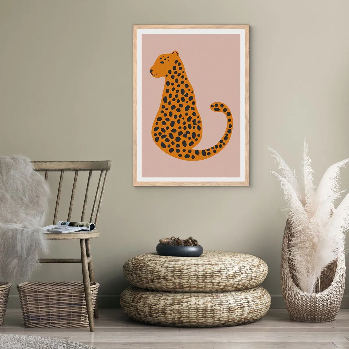 Poster in einem Rahmen aus heller Eiche - Leopardenmuster ist ein modisches Muster - 70x100 cm