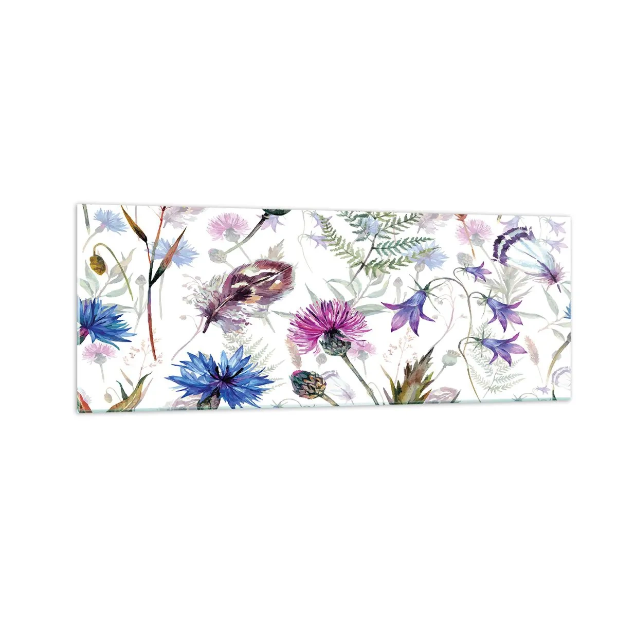 Glasbild - Bild auf glas - Aquarellblumen und Kräuter auf weißem Hintergrund im Herbarium-Stil - 140x50cm - Polnisches Herbarium - Moderne Wanddekoration für Wohnzimmer und Schlafzimmer ARTTOR