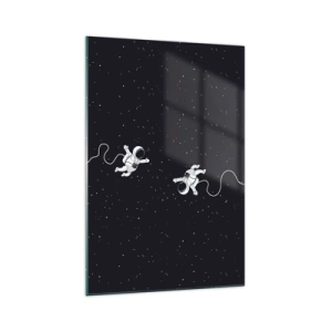 Glasbild - Bild auf glas - Astronauten schweben im Weltraum vor dem Hintergrund der Sterne - 70x100cm - Kosmischer Tanz - Moderne Wanddekoration für Wohnzimmer und Schlafzimmer ARTTOR