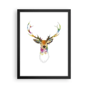 Poster in einem schwarzem Rahmen - Ein mildes Reh in Farbe getaucht - 30x40 cm