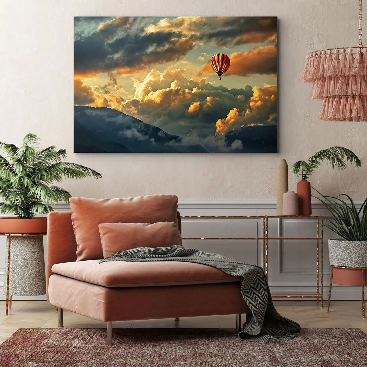Bild auf Leinwand - Leinwandbild - Ein Ballon vor dem Hintergrund dramatischer Wolken - 70x50cm - Ich fliege, weil ich es will - Moderne Wanddekoration für Wohnzimmer und Schlafzimmer ARTTOR