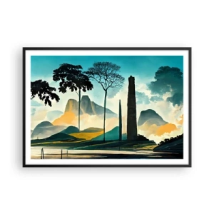 Poster in einem schwarzem Rahmen - Eine malerische Landschaft mit Bäumen und Bergen im Hintergrund - 100x70cm - Immer höher und höher - Moderne Wanddekoration für Wohnzimmer und Schlafzimmer ARTTOR