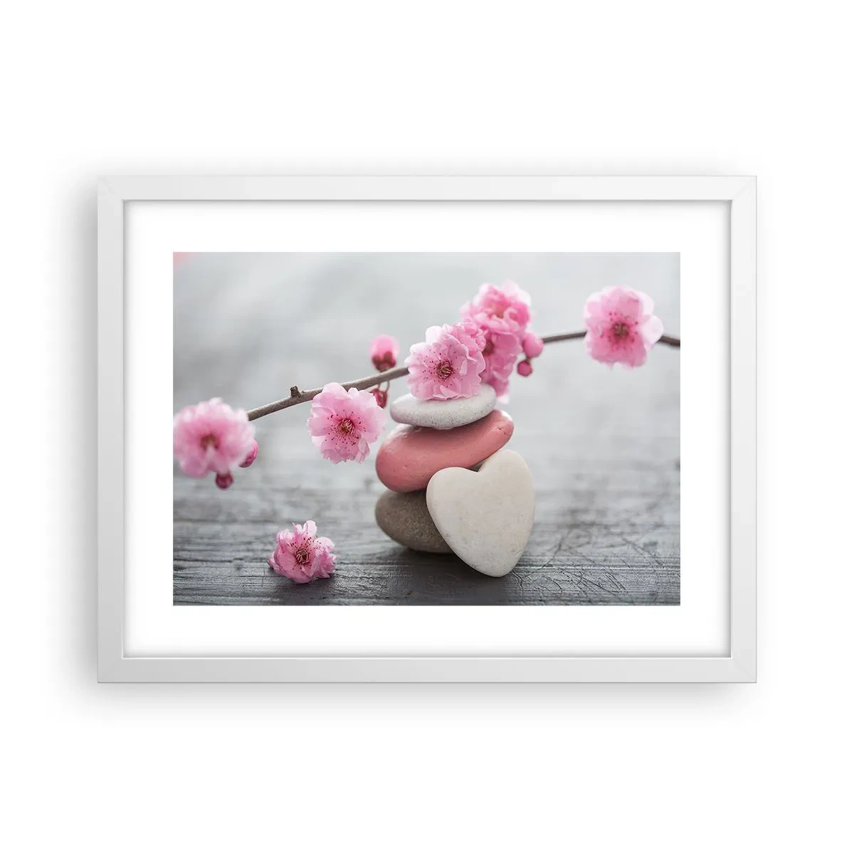 Poster in einem weißen Rahmen - Glückseligkeit mit einer Kirschblüte - 40x30 cm