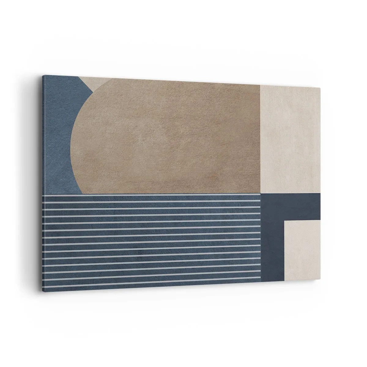Bild auf Leinwand - Leinwandbild - Geometrische Figuren in Beige- und Marineblautönen mit Linien - 100x70cm - Komposition aus Einfachheit und Rundheit - Moderne Wanddekoration für Wohnzimmer und Schlafzimmer ARTTOR