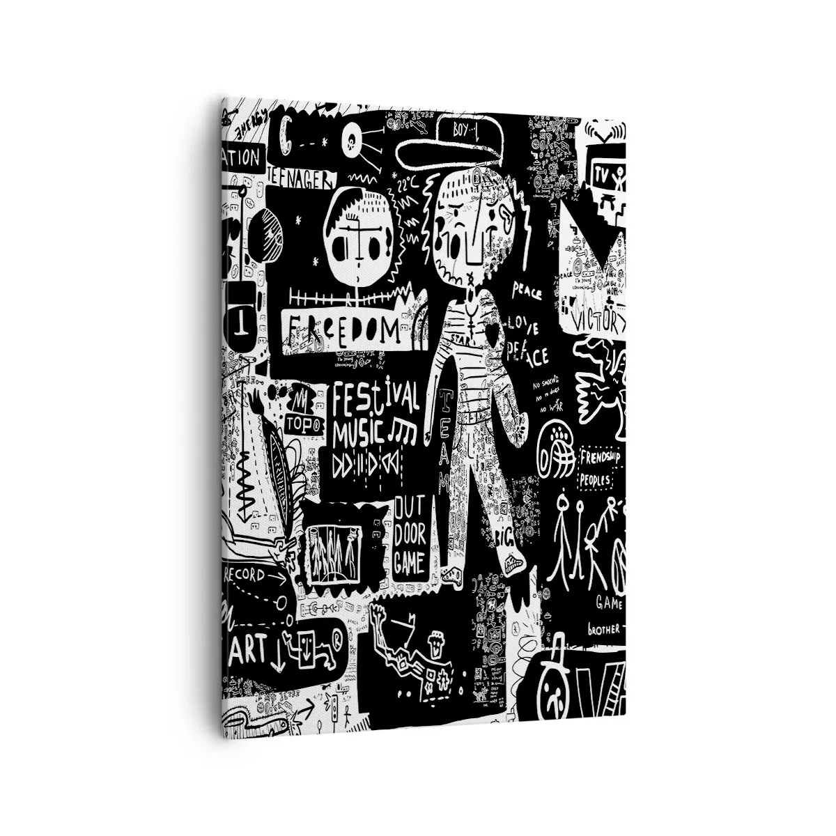 Bild auf Leinwand - Leinwandbild - Von der Straßenkunst inspirierte Schwarz-Weiß-Collage - 50x70cm - Spirituelle Jugend des Gesetzes und der Freude - Moderne Wanddekoration für Wohnzimmer und Schlafzimmer ARTTOR