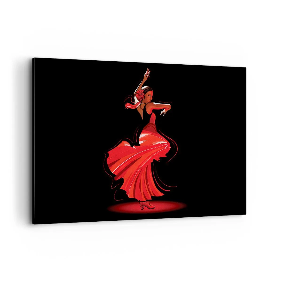 Bild auf Leinwand - Leinwandbild - Flamenco-Tänzerin in einem roten Kleid vor schwarzem Hintergrund - 120x80cm - Der feurige Geist des Flamenco - Moderne Wanddekoration für Wohnzimmer und Schlafzimmer ARTTOR