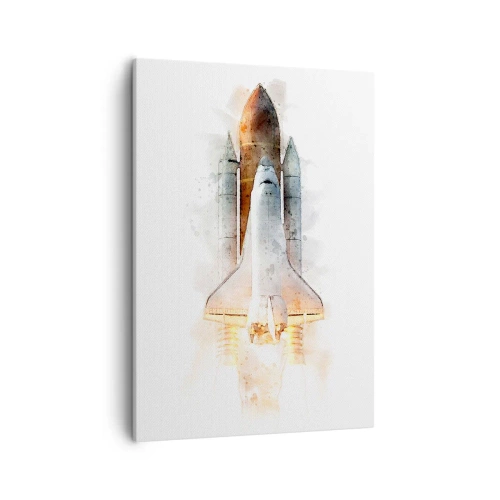 Bild auf Leinwand - Leinwandbild - Eine künstlerische Aquarell-Interpretation eines startenden Space Shuttles - 50x70cm - Entdecker für den Anfang - Moderne Wanddekoration für Wohnzimmer und Schlafzimmer ARTTOR