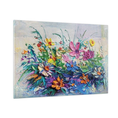 Glasbild - Bild auf glas - Ein farbenfrohes Blumenarrangement im malerischen Stil - 100x70cm - Überhaupt kein Stillleben - Moderne Wanddekoration für Wohnzimmer und Schlafzimmer ARTTOR