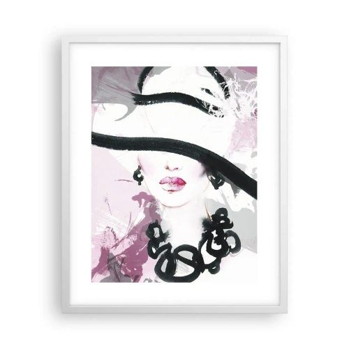 Poster in einem weißen Rahmen - Bildnis einer Dame in Schwarz und Pink - 40x50 cm