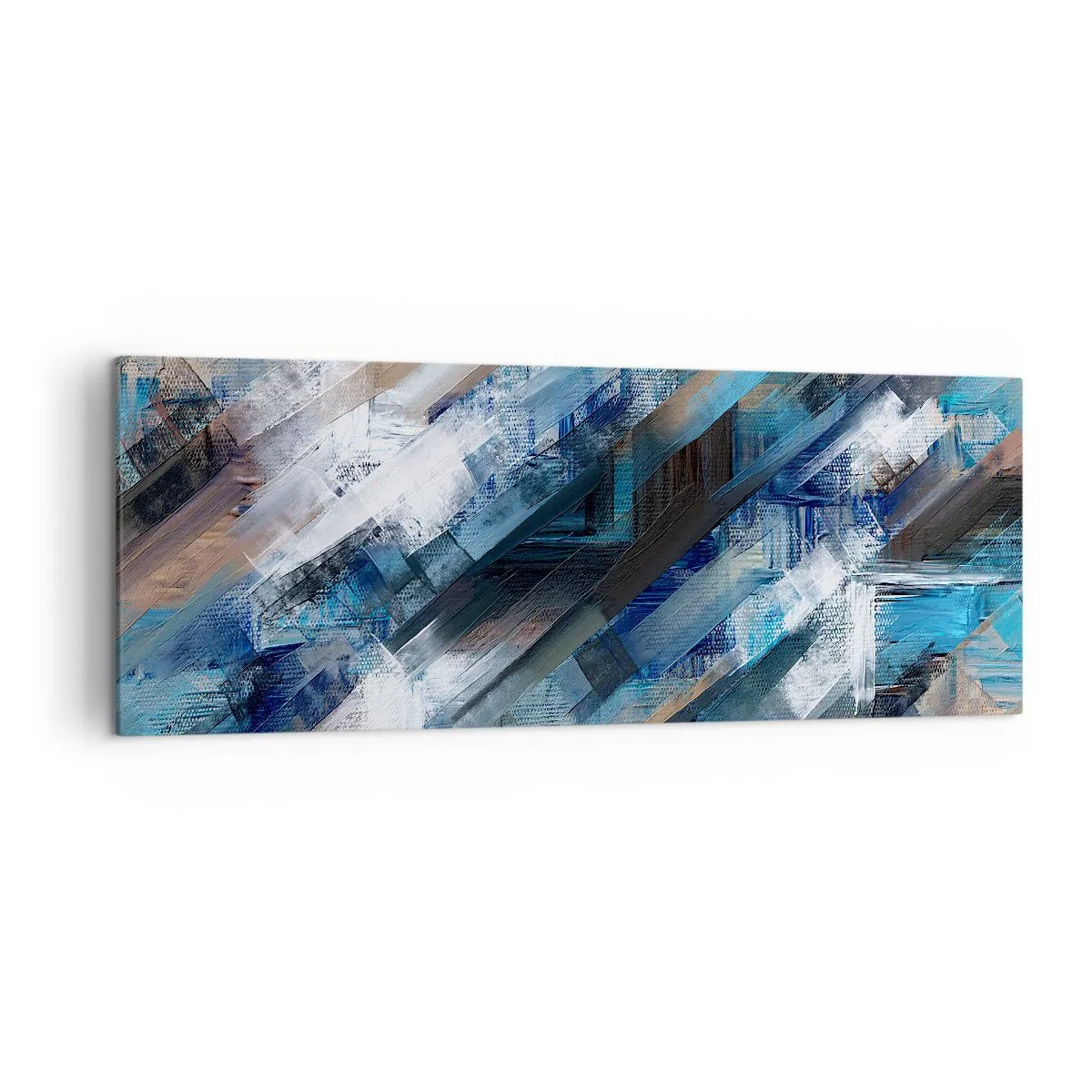 Bild auf Leinwand - Leinwandbild - Abstrakte Komposition mit blauen diagonalen Linien - 140x50cm - Auf einer blauen Diagonale - Moderne Wanddekoration für Wohnzimmer und Schlafzimmer ARTTOR