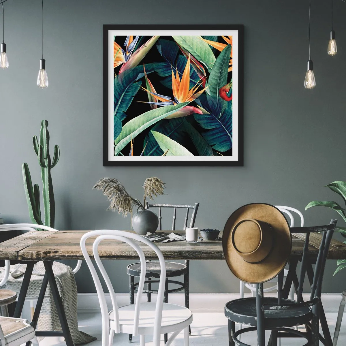 Poster in einem schwarzem Rahmen - Flammende Blumen der Tropen - 40x40 cm