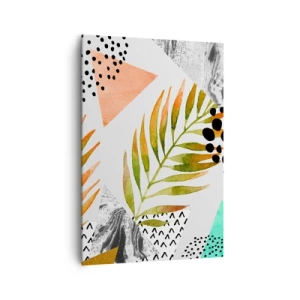 Bild auf Leinwand - Leinwandbild - Tropisches Muster mit Blättern und geometrischen Formen - 70x100cm - Dekoration mit Palmblatt - Moderne Wanddekoration für Wohnzimmer und Schlafzimmer ARTTOR