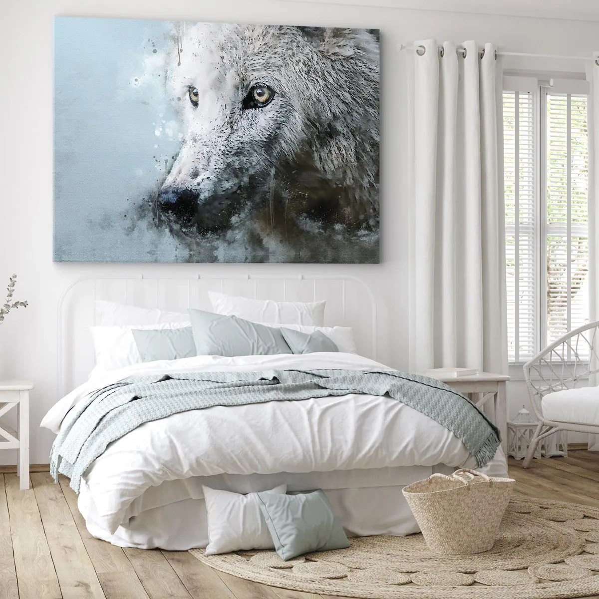 Bild auf Leinwand - Leinwandbild - Aquarellporträt eines Wolfes - 70x50cm - Lerne die Wolfsseele kennen - Moderne Wanddekoration für Wohnzimmer und Schlafzimmer ARTTOR
