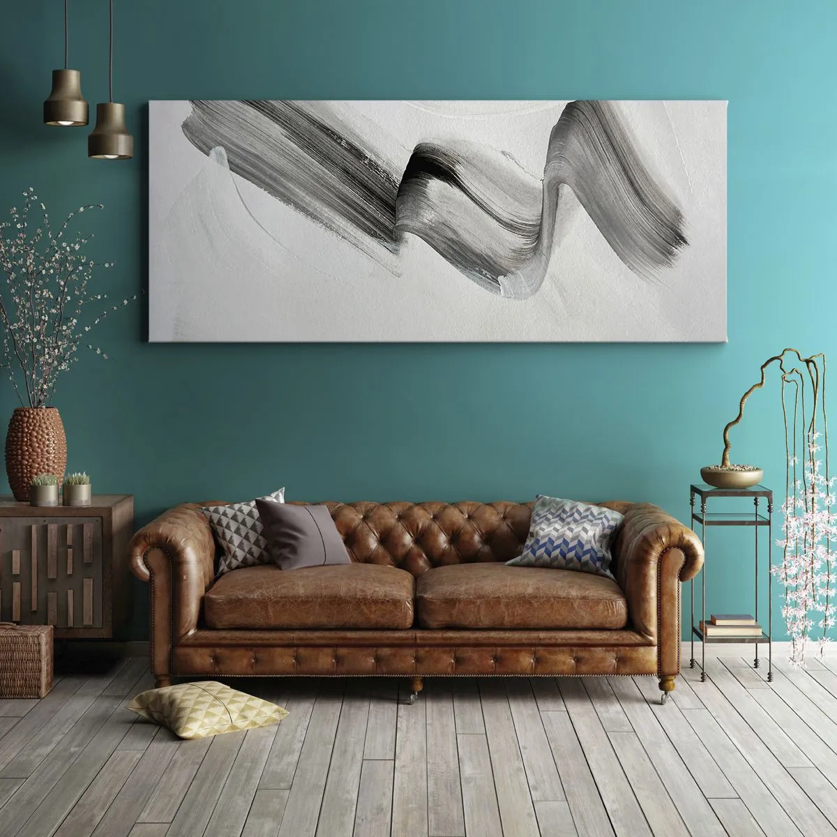 Bild auf Leinwand - Leinwandbild - Abstrakter schwarz-weißer Pinselstrich auf hellem Hintergrund - 160x50cm - Lässig zum Spaß - Moderne Wanddekoration für Wohnzimmer und Schlafzimmer ARTTOR