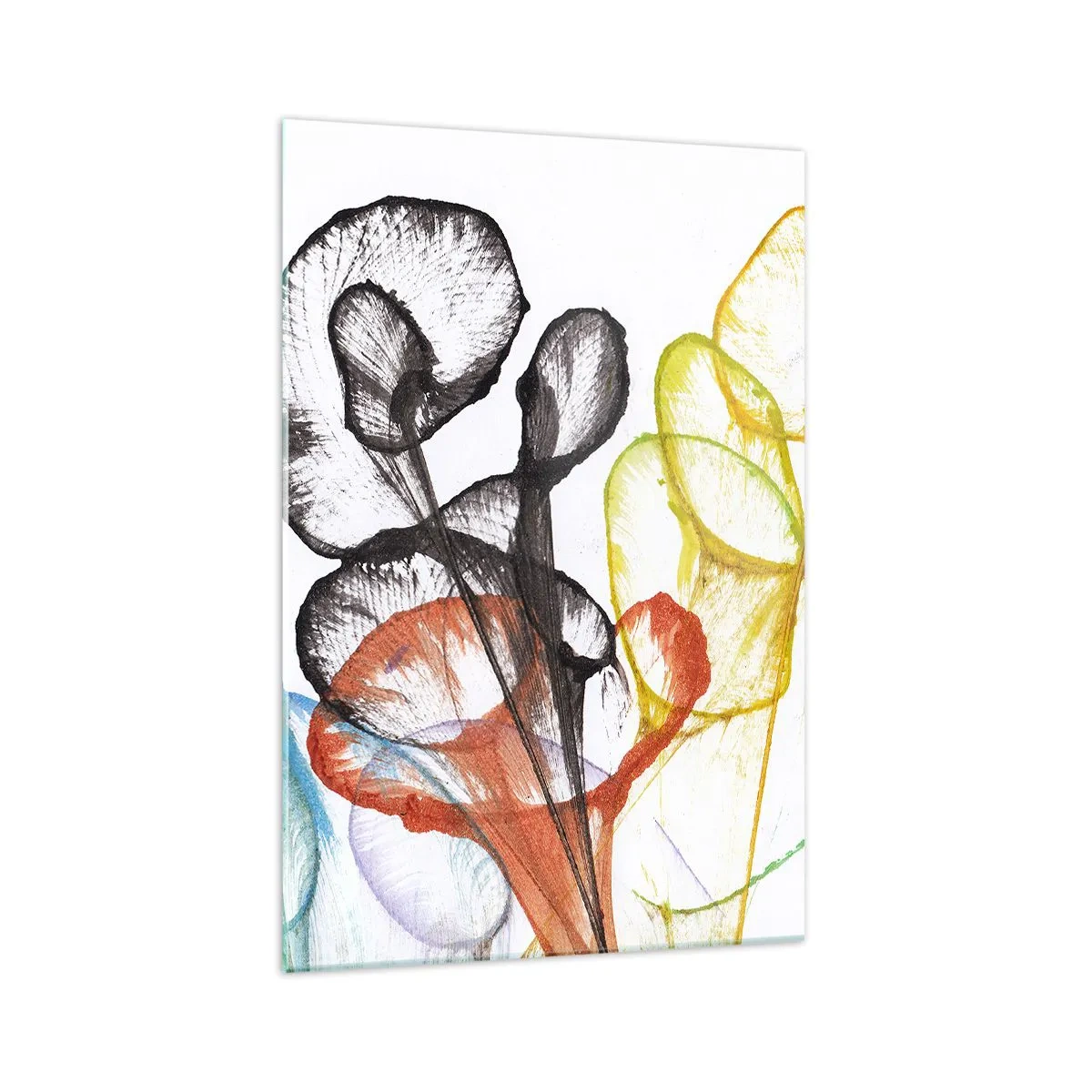 Glasbild - Bild auf glas - Bunte transparente Blumen auf weißem Hintergrund - 70x100cm - Blumen mit Seele - Moderne Wanddekoration für Wohnzimmer und Schlafzimmer ARTTOR