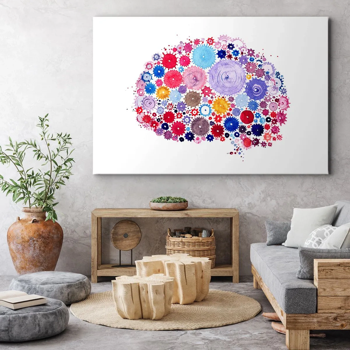 Bild auf Leinwand - Leinwandbild - Buntes abstraktes Gehirn mit floralem Motiv - 70x50cm - Die perfekteste Maschine der Natur - Moderne Wanddekoration für Wohnzimmer und Schlafzimmer ARTTOR