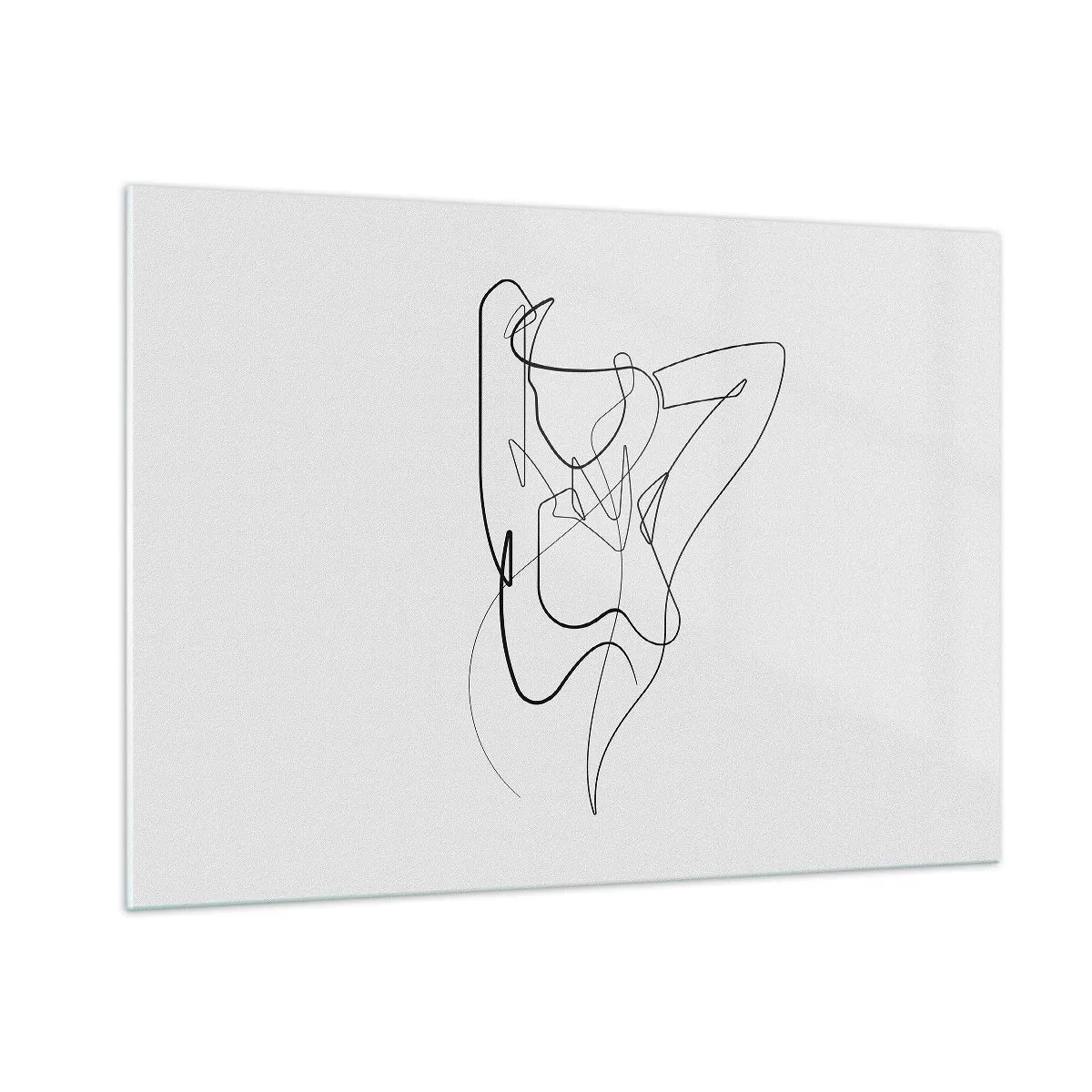 Glasbild - Bild auf glas - Eine weibliche Silhouette, gezeichnet mit einer einzigen Linie auf weißem Hintergrund - 100x70cm - So, wie du wirklich bist ... - Moderne Wanddekoration für Wohnzimmer und Schlafzimmer ARTTOR