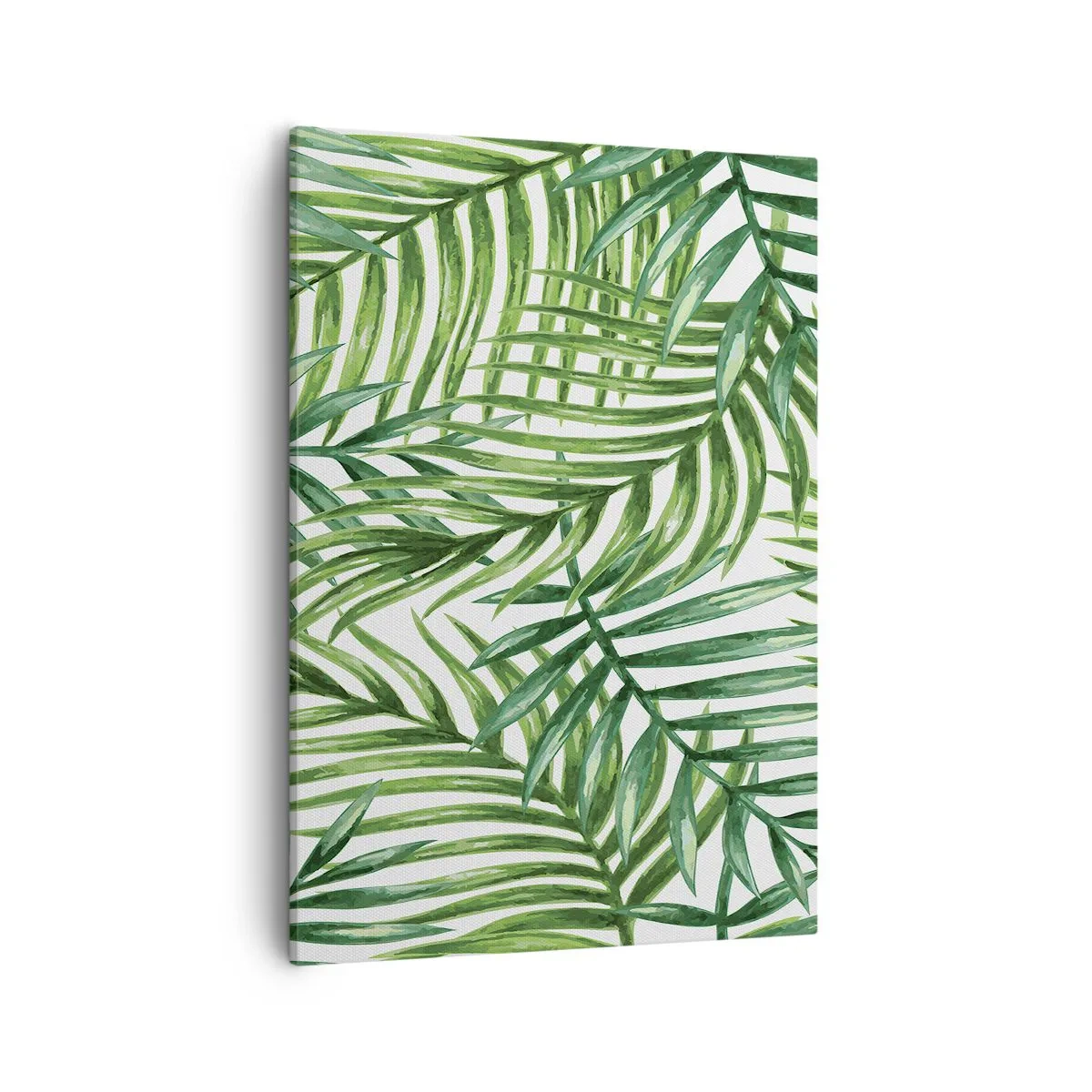 Bild auf Leinwand - Leinwandbild - Grüne tropische Palmblätter auf hellem Hintergrund - 50x70cm - Unter dem grünen Baldachin - Moderne Wanddekoration für Wohnzimmer und Schlafzimmer ARTTOR