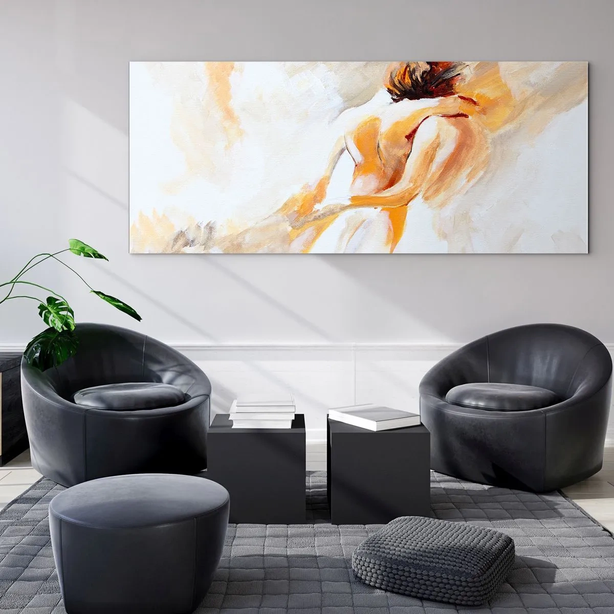 Glasbild - Bild auf glas - Abstrakte Szene einer romantischen Umarmung - 160x50cm - Am Himmel der Nähe - Moderne Wanddekoration für Wohnzimmer und Schlafzimmer ARTTOR