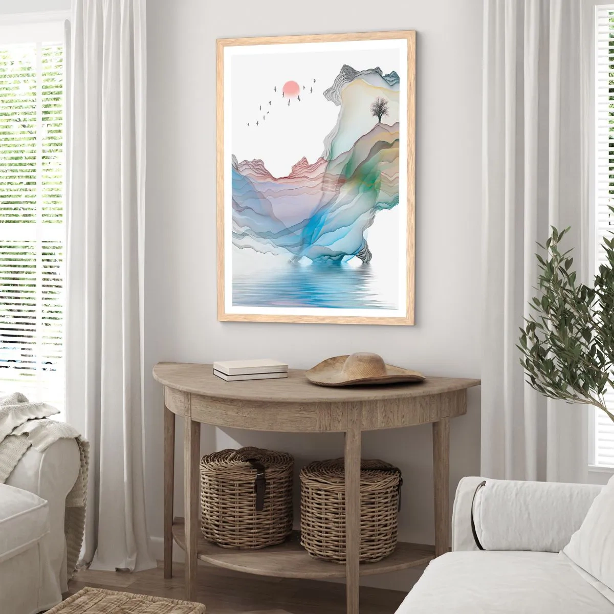 Poster in einem Rahmen aus heller Eiche - Zu den Kristallbergen - 70x100 cm