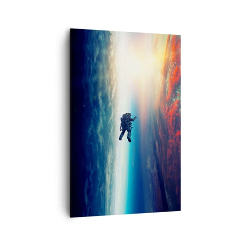 Bild auf Leinwand - Leinwandbild - Ein Astronaut schwebt im Weltraum über einer bunten Erde - 80x120cm - Sich dem Universum stellen - Moderne Wanddekoration für Wohnzimmer und Schlafzimmer ARTTOR