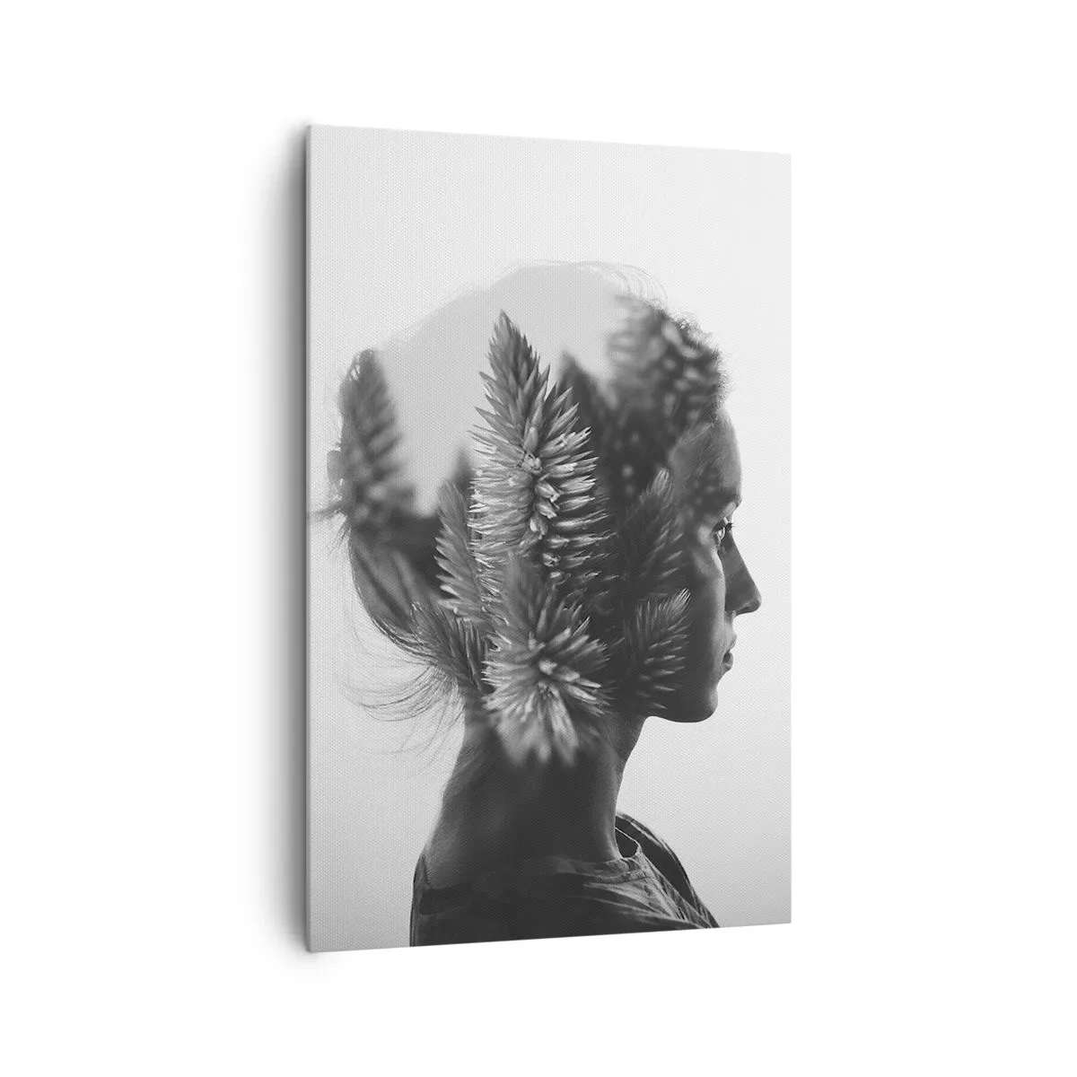 Bild auf Leinwand - Leinwandbild - Ein subtiles Porträt mit Elementen der Natur - 80x120cm - Dame des Kiefernwaldes - Moderne Wanddekoration für Wohnzimmer und Schlafzimmer ARTTOR