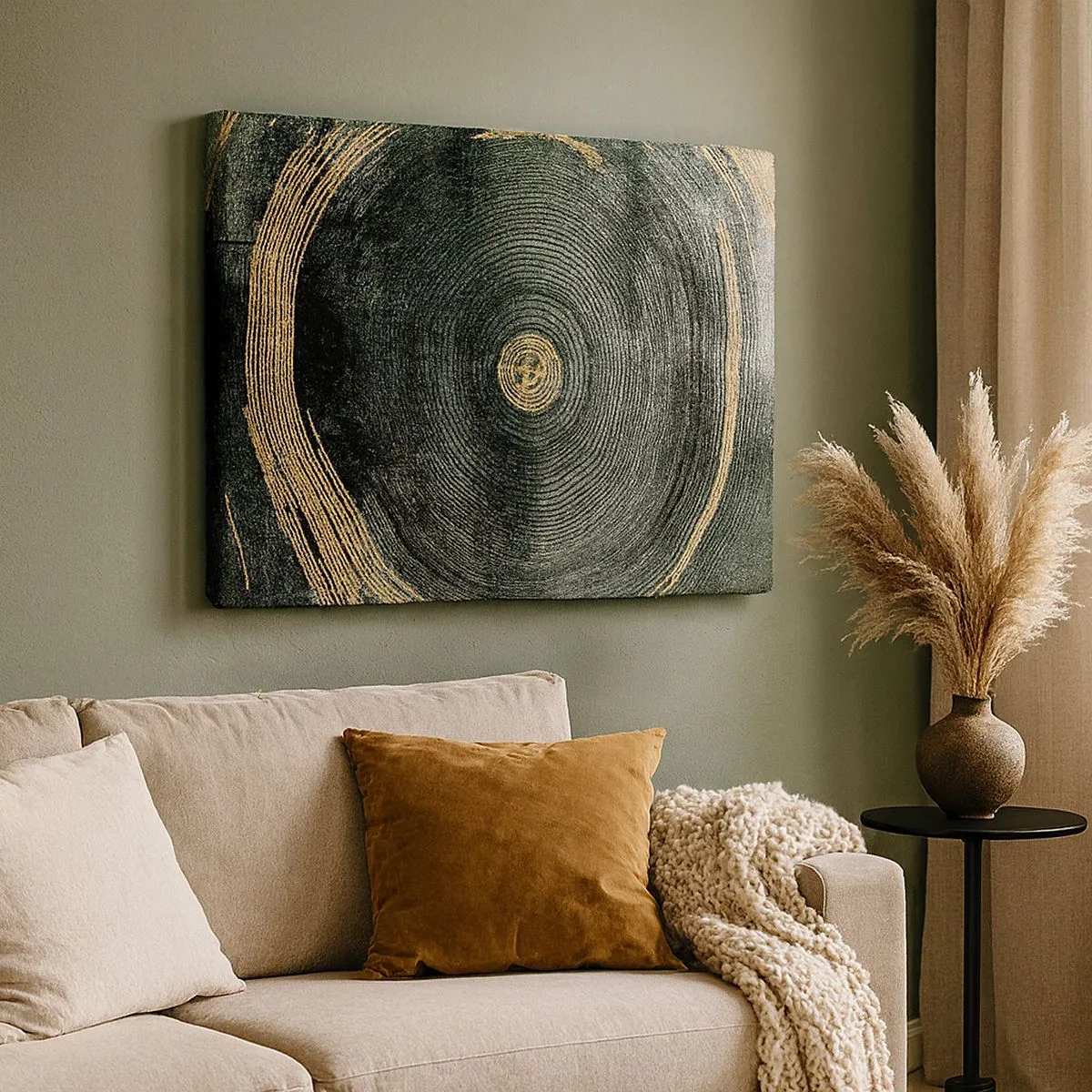 Bild auf Leinwand - Leinwandbild - Konzentrische Kreise mit goldenen Akzenten - 70x50cm - Veränderung und Beständigkeit - Moderne Wanddekoration für Wohnzimmer und Schlafzimmer ARTTOR