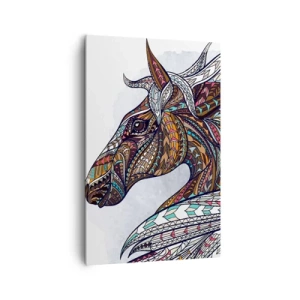 Bild auf Leinwand - Leinwandbild - Ein geometrisches Pferd mit einer farbenfrohen, detaillierten Mähne - 80x120cm - Keltisches Kriegsross - Moderne Wanddekoration für Wohnzimmer und Schlafzimmer ARTTOR