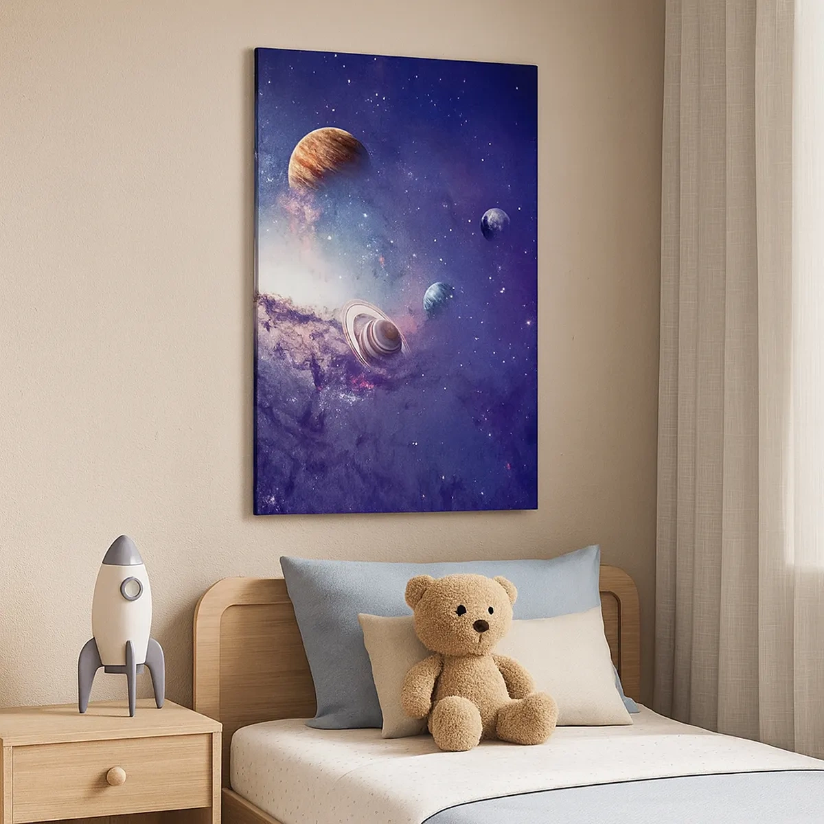 Bild auf Leinwand - Leinwandbild - Planeten in einer Galaxie mit einem Nebel im Hintergrund - 50x70cm - Solar-Tanz-System - Moderne Wanddekoration für Wohnzimmer und Schlafzimmer ARTTOR