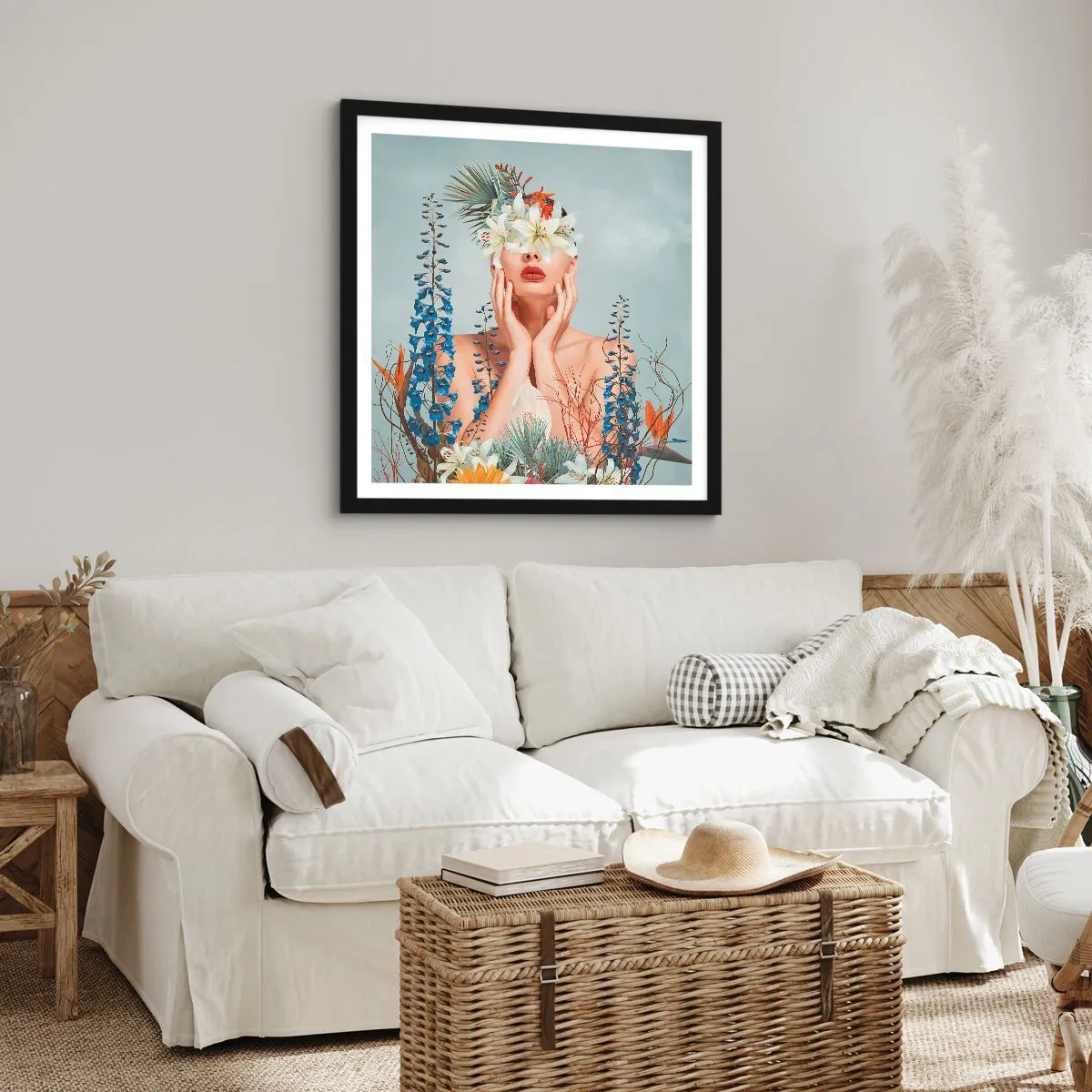 Poster in einem schwarzem Rahmen - Frau - Blume - 30x30 cm