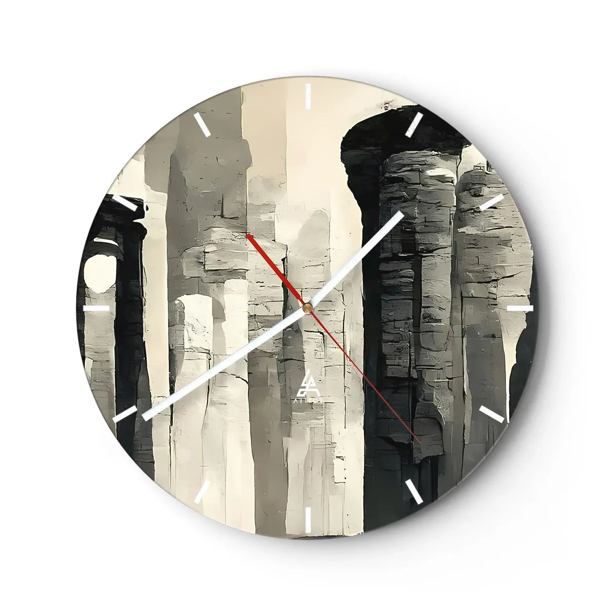 Wanduhr - Glasuhr - Monumentale Säulen in malerischen Beige- und Grautönen - 30x30cm - Majestät der Antike - Moderne Wanddekoration für Wohnzimmer, Küche und Schlafzimmer ARTTOR