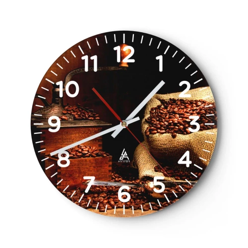 Wanduhr - Glasuhr - Stillleben mit Kaffeebohnen und einer Mühle - 40x40 cm