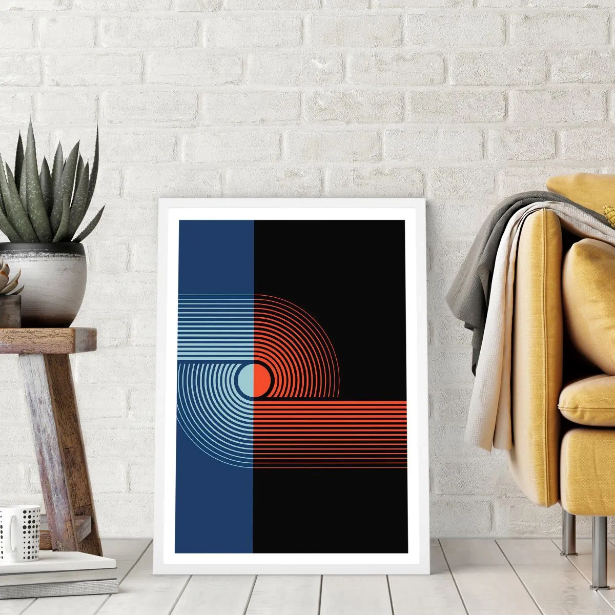 Poster in einem weißen Rahmen - In einer geometrischen Umarmung - 50x70 cm