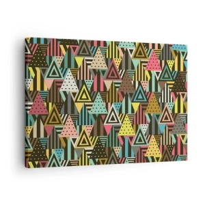 Bild auf Leinwand - Leinwandbild - Buntes geometrisches Muster mit Dreiecken und Linien - 70x50cm - Im Rhythmus auf drei - Moderne Wanddekoration für Wohnzimmer und Schlafzimmer ARTTOR