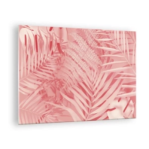 Glasbild - Bild auf glas - Rosa tropische Blätter in einer modernen Komposition - 70x50cm - Rosa Konzept - Moderne Wanddekoration für Wohnzimmer und Schlafzimmer ARTTOR