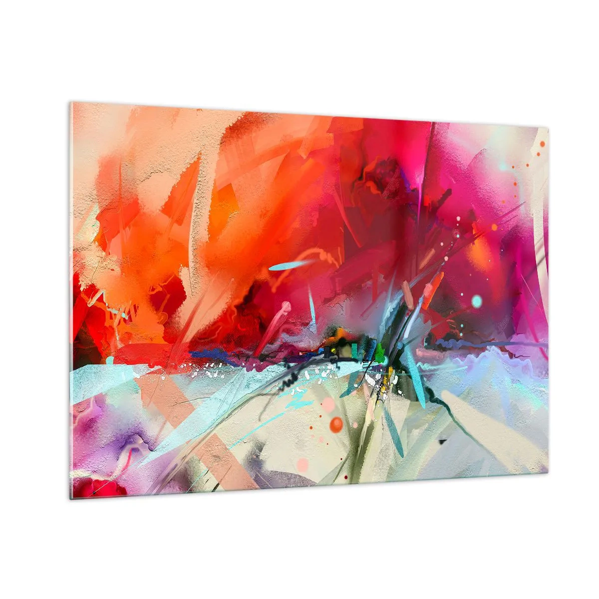 Glasbild - Bild auf glas - Eine abstrakte Explosion von Farben und Lichtern in einer dynamischen Komposition. - 100x70cm - Eine Explosion von Lichtern und Farben - Moderne Wanddekoration für Wohnzimmer und Schlafzimmer ARTTOR