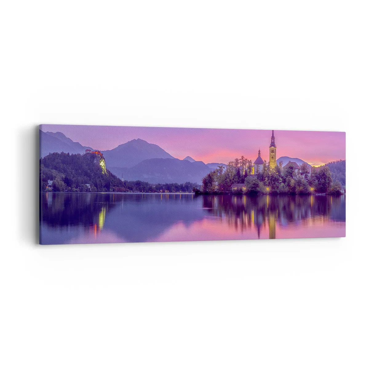 Bild auf Leinwand - Leinwandbild - Eine märchenhafte Insel in der Abenddämmerung - 90x30 cm