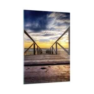 Glasbild - Bild auf glas - Pier, der bei Sonnenuntergang zum Strand führt - 50x70cm - Direkt zum ruhigen Strand bei Sonnenuntergang - Moderne Wanddekoration für Wohnzimmer und Schlafzimmer ARTTOR