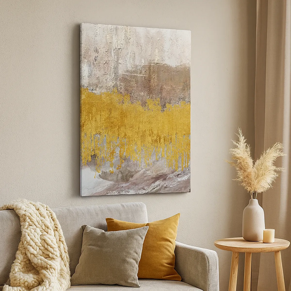 Bild auf Leinwand - Leinwandbild - Abstraktes Muster in Gold und Beige - 50x70cm - Goldene Explosion - Moderne Wanddekoration für Wohnzimmer und Schlafzimmer ARTTOR