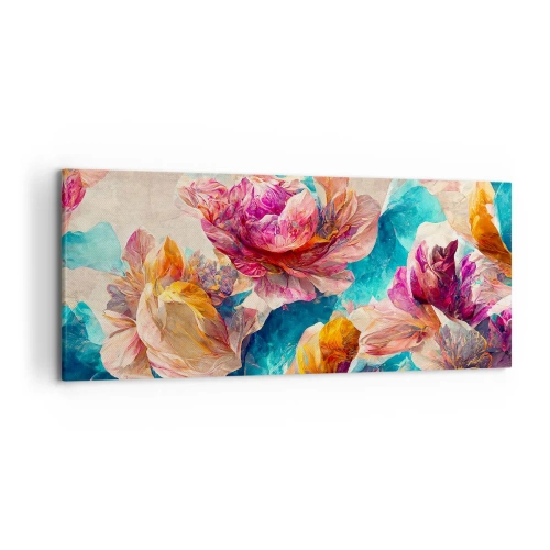 Bild auf Leinwand - Leinwandbild - Bunte Blumen auf beigem Hintergrund - 120x50cm - Farbenpracht des Straußes - Moderne Wanddekoration für Wohnzimmer und Schlafzimmer ARTTOR