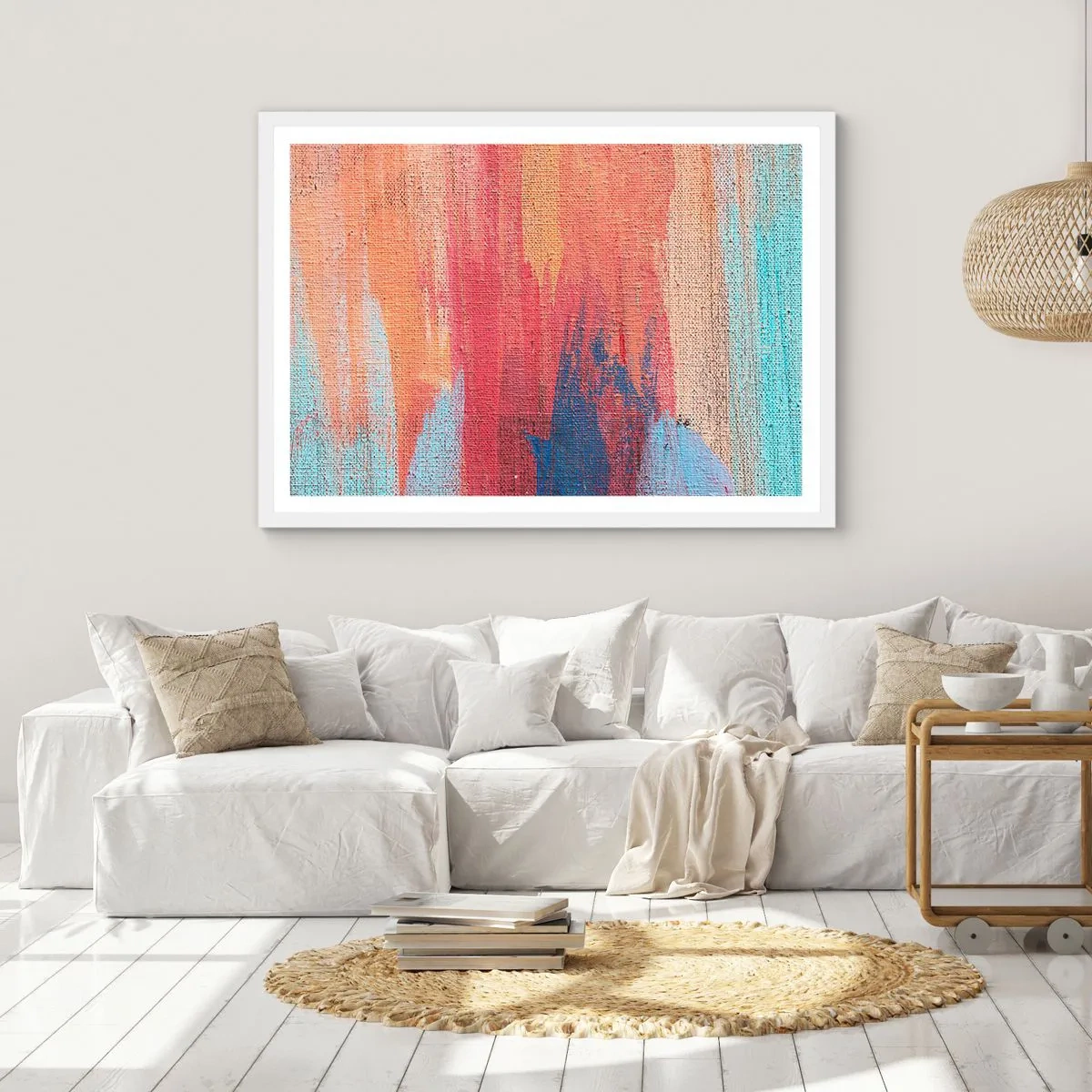 Poster in einem weißen Rahmen - Renne den Regenbogen hinunter - 100x70 cm