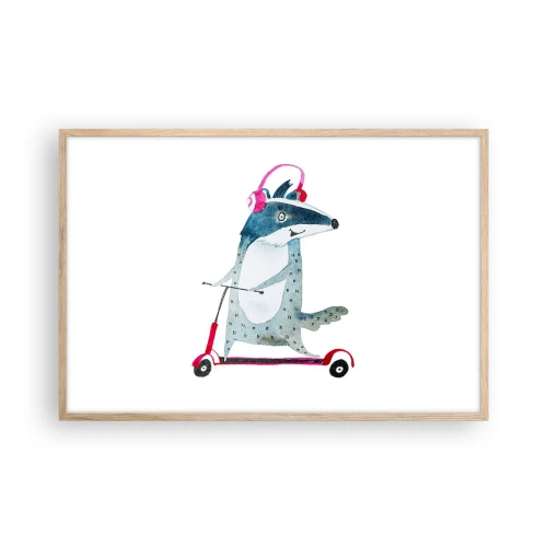 Poster in einem Rahmen aus heller Eiche - Dachsfreude - 91x61 cm