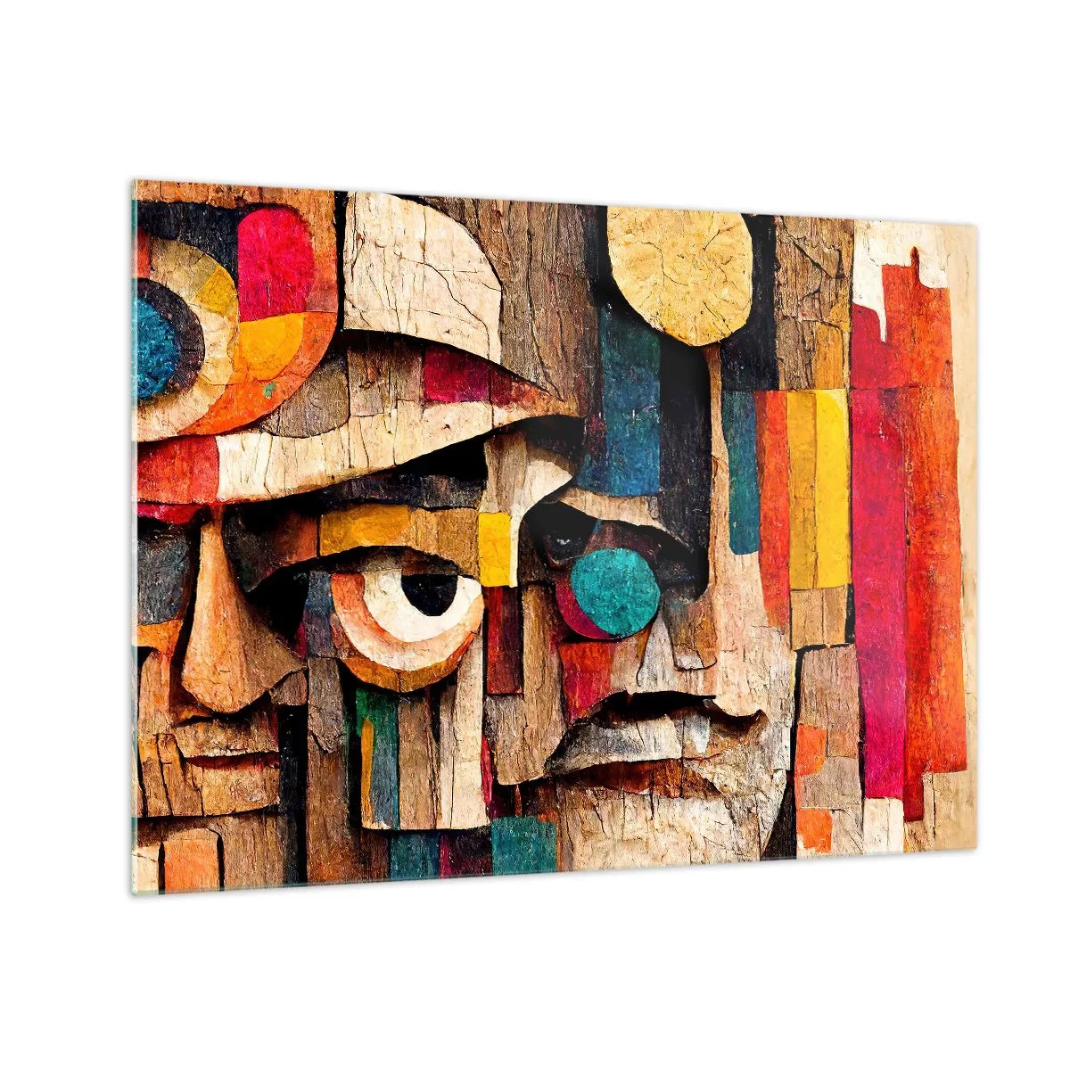 Glasbild - Bild auf glas - Bunte geometrische Gesichter im abstrakten Stil - 70x50cm - Ich sehe dich… - Moderne Wanddekoration für Wohnzimmer und Schlafzimmer ARTTOR