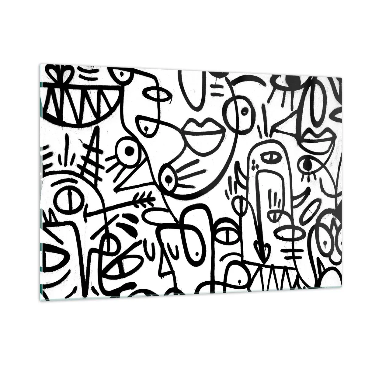 Glasbild - Bild auf glas - Schwarz-Weiß-Abstraktion mit Augen, Gesichtern und Linien - 120x80cm - Gesichter und Luftspiegelungen - Moderne Wanddekoration für Wohnzimmer und Schlafzimmer ARTTOR