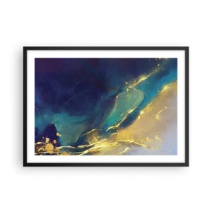 Poster in einem schwarzem Rahmen - Abstrakte Komposition in Blau- und Goldtönen auf Leinwand - 70x50cm - Der goldene Teich - Moderne Wanddekoration für Wohnzimmer und Schlafzimmer ARTTOR