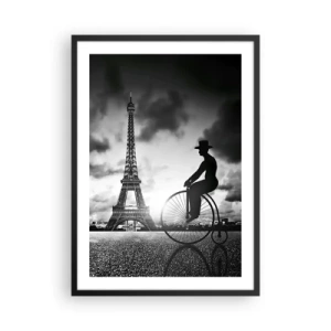 Poster in einem schwarzem Rahmen - Silhouette eines Radfahrers vor dem Hintergrund des Eiffelturms - 50x70cm - Sehnsucht nach Belle Epoque - Moderne Wanddekoration für Wohnzimmer und Schlafzimmer ARTTOR