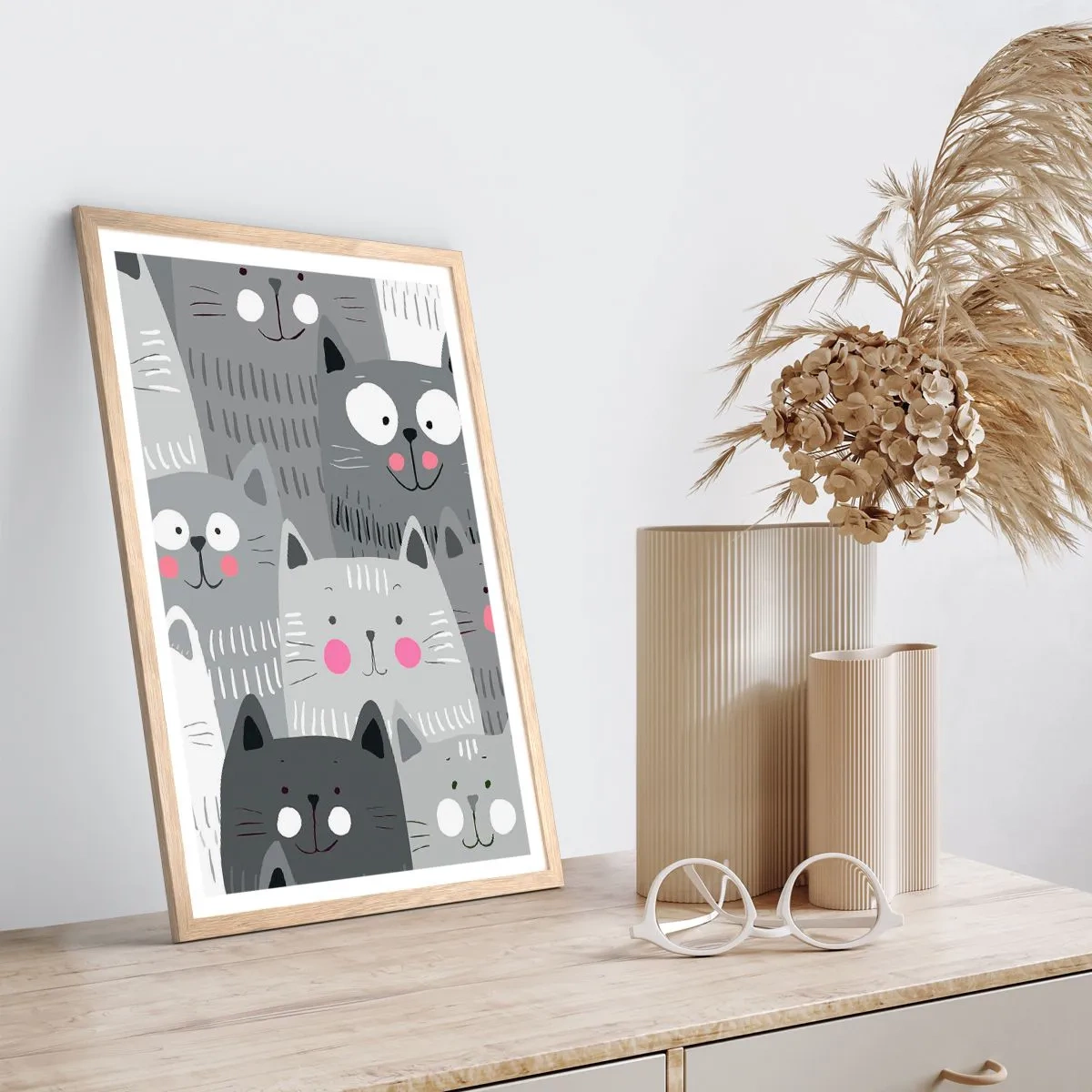 Poster in einem Rahmen aus heller Eiche - Katzenwelt - 50x70 cm